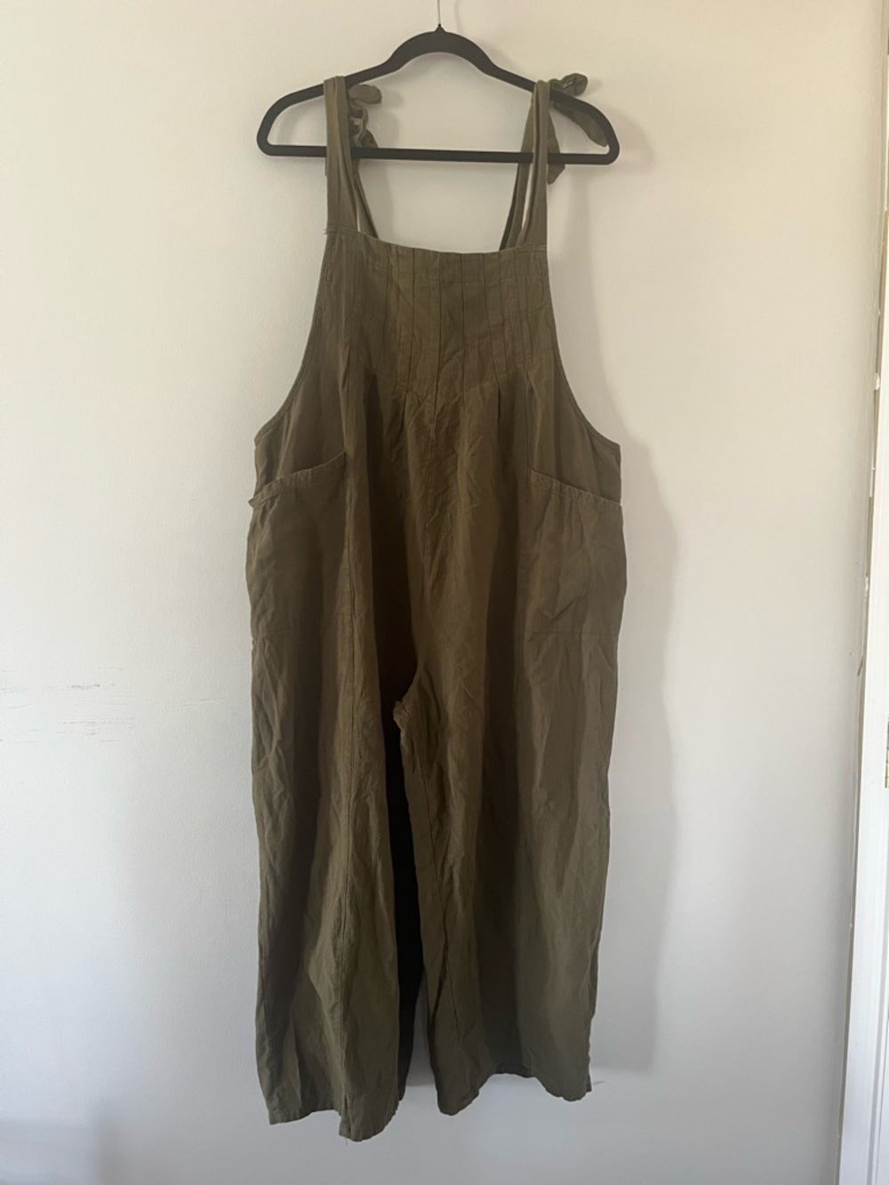 Olive Green Earthy Cotton Gauze Wide Leg Jumpsuit 12 Overalls Cottagecore